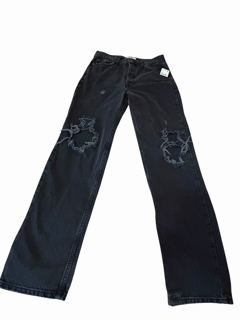 NWT SZ 28 FREE PEOPLE The Lasso Distressed Black Button Fly Jeans Denim